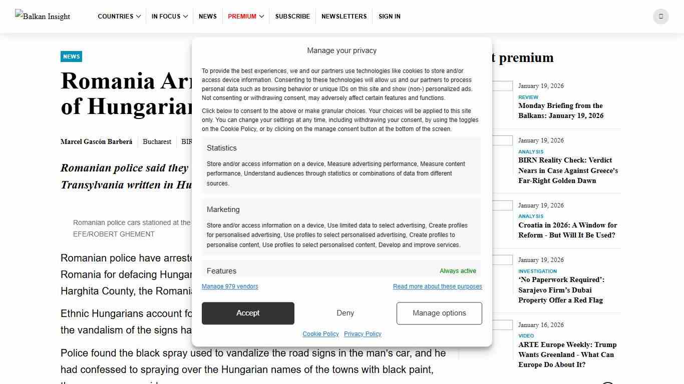 Romania Arrests Suspected Defacer of Hungarian Road Signs | Balkan Insight